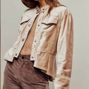 NWOT Free People Ballet Racer Velvet Crop Jacket, Rose Pink, Small Cropped